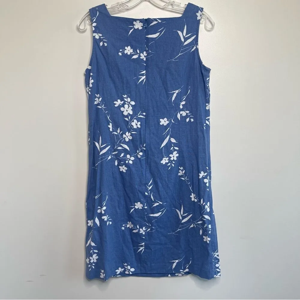 Vintage Expressions Women Linen Blend Dress 10 Floral Hawaiian Beach Blue White Blue - Image 8