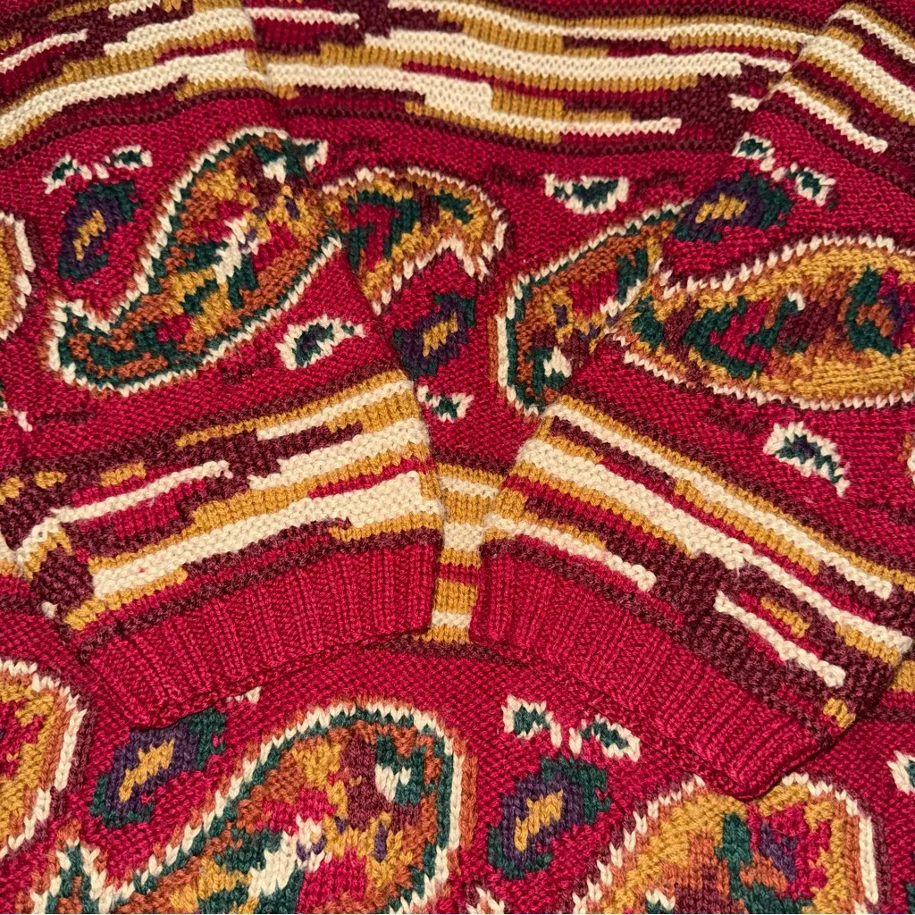 VTG Adrienne Vittadini Wool Blend Tapestry Knit Sweater XL Paisley Coogi Style Red - Image 3