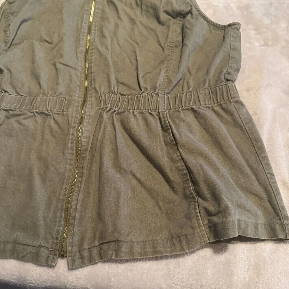 Chicos Linen Blend Utility Vest Full Zip Green Sz 3/XL safari lightweight - Image 2
