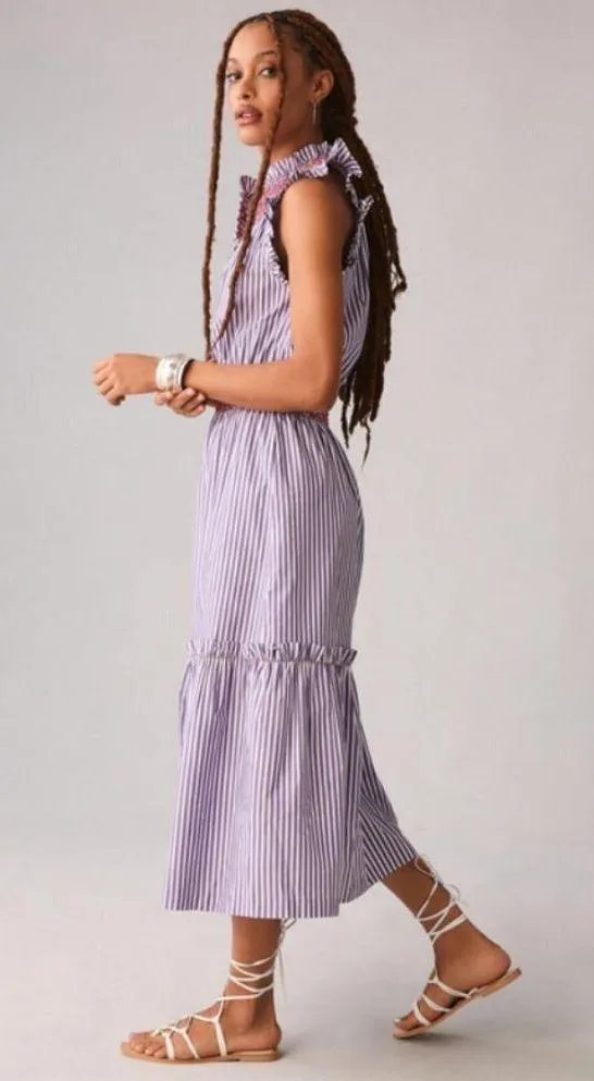 💕CLARE V. ANTHROPOLOGIE💕 Joelle Dress ~ Lilac Striped Print Large L NWT Purple - Image 4