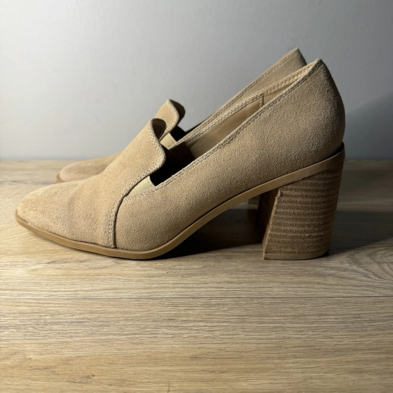 Joie Heeled Loafers Tan Suede Square Toe Block Heel Slip On Mules 8.5 Career - Image 3