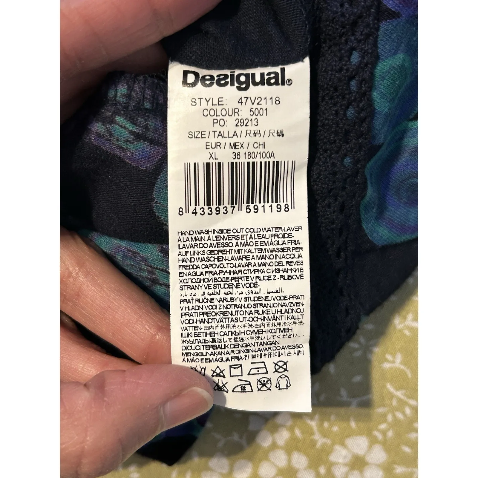 Desigual Long Sleeve Abstract Boho Dress Blue Green Beaded Embellished XL - Image 7