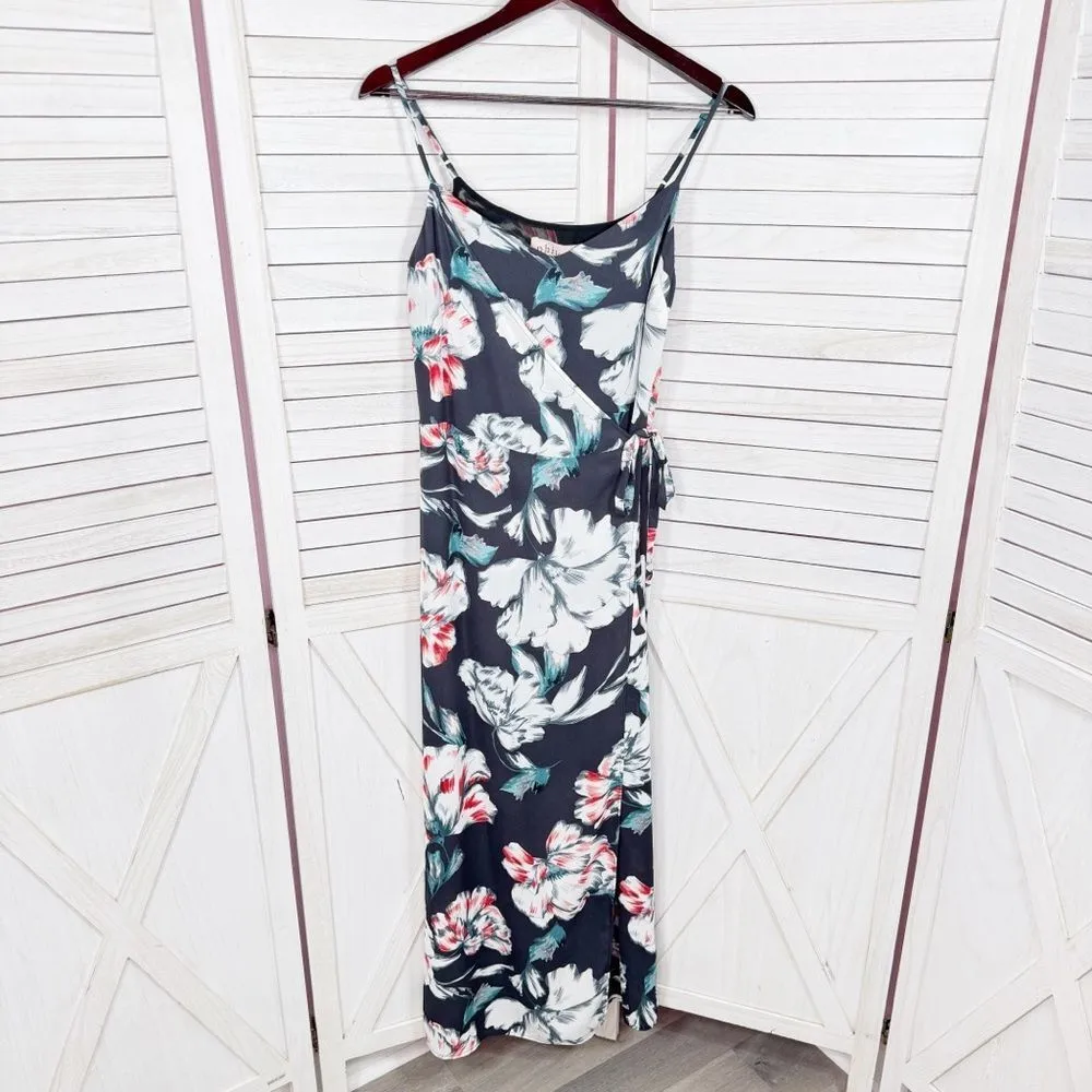Philosophy Oversized Floral Faux Wrap Side Tie Sleeveless Maxi Slip Dress Blue 4 - Image 9
