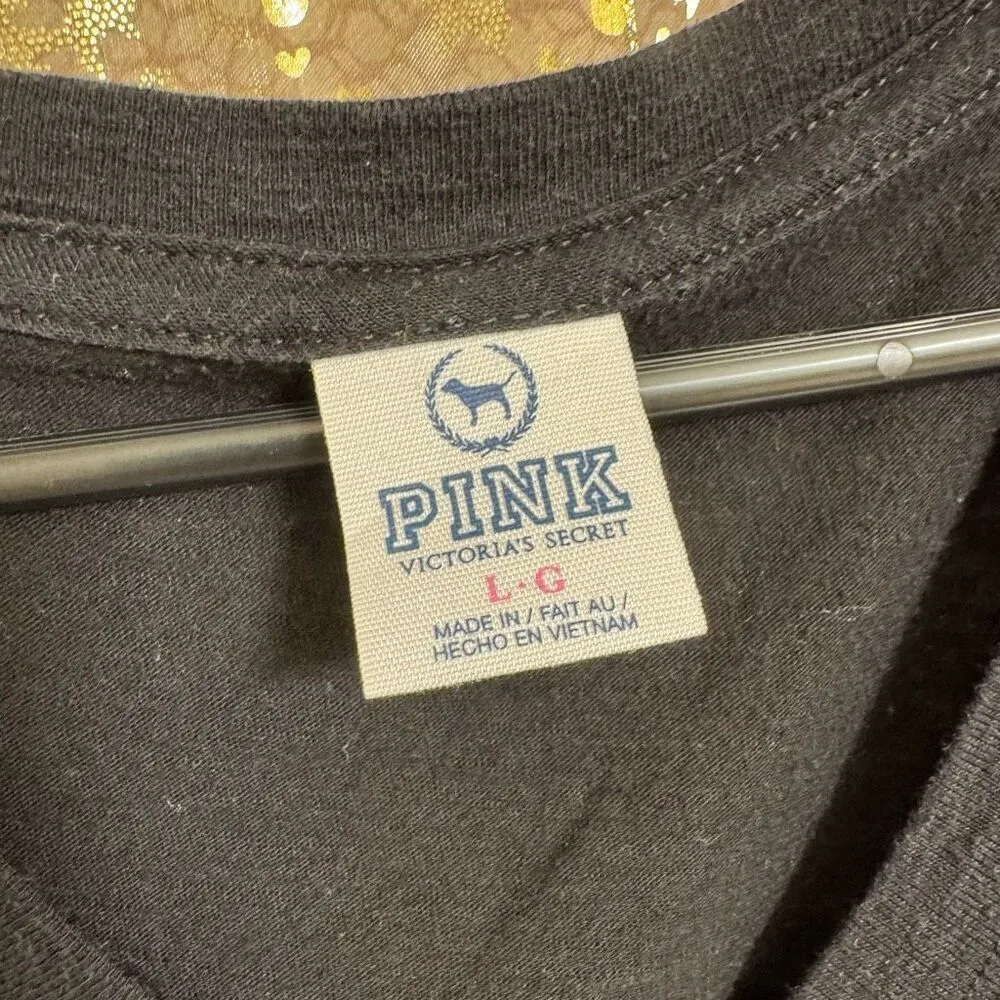 Victorias Secret PINK Neon Rainbow 86 Y2K Black Long Sleeve Top Large - Image 4