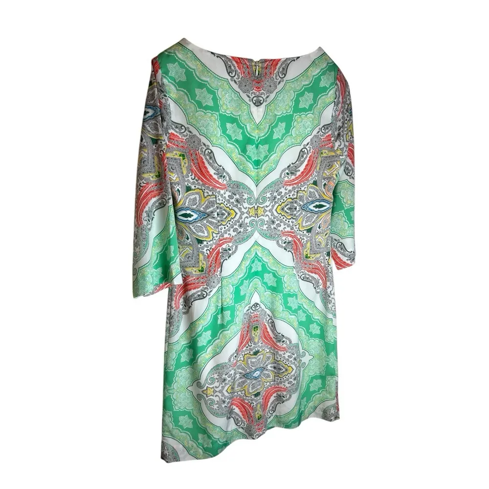 Banana Republic‎ Dress Size 4 Boho Paisley Shift Sheath Green 3/4 Sleeve Lined - Image 2