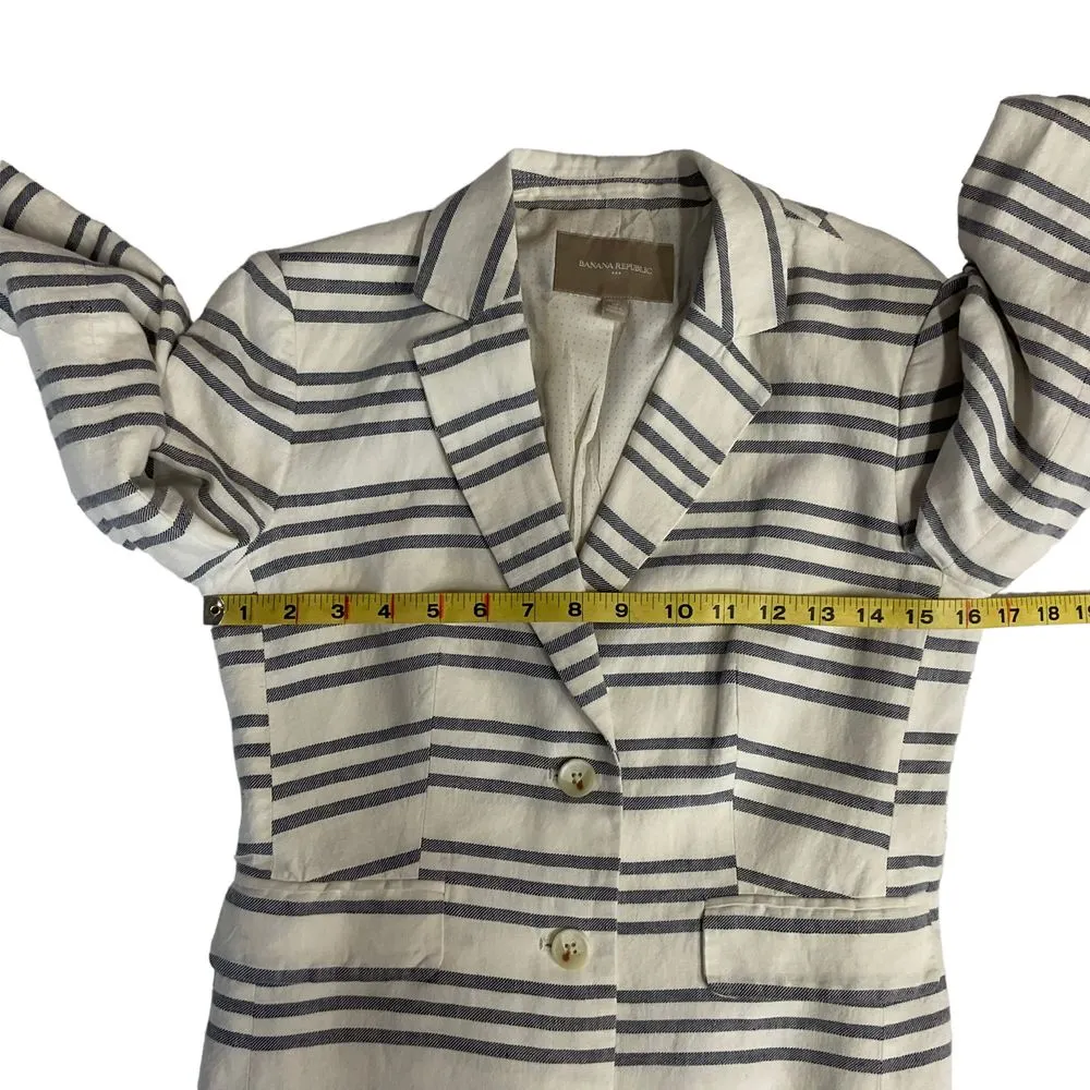 Banana Republic Striped Linen‎ Cotton Blend Blazer Jacket Size Petite 2P - Image 6