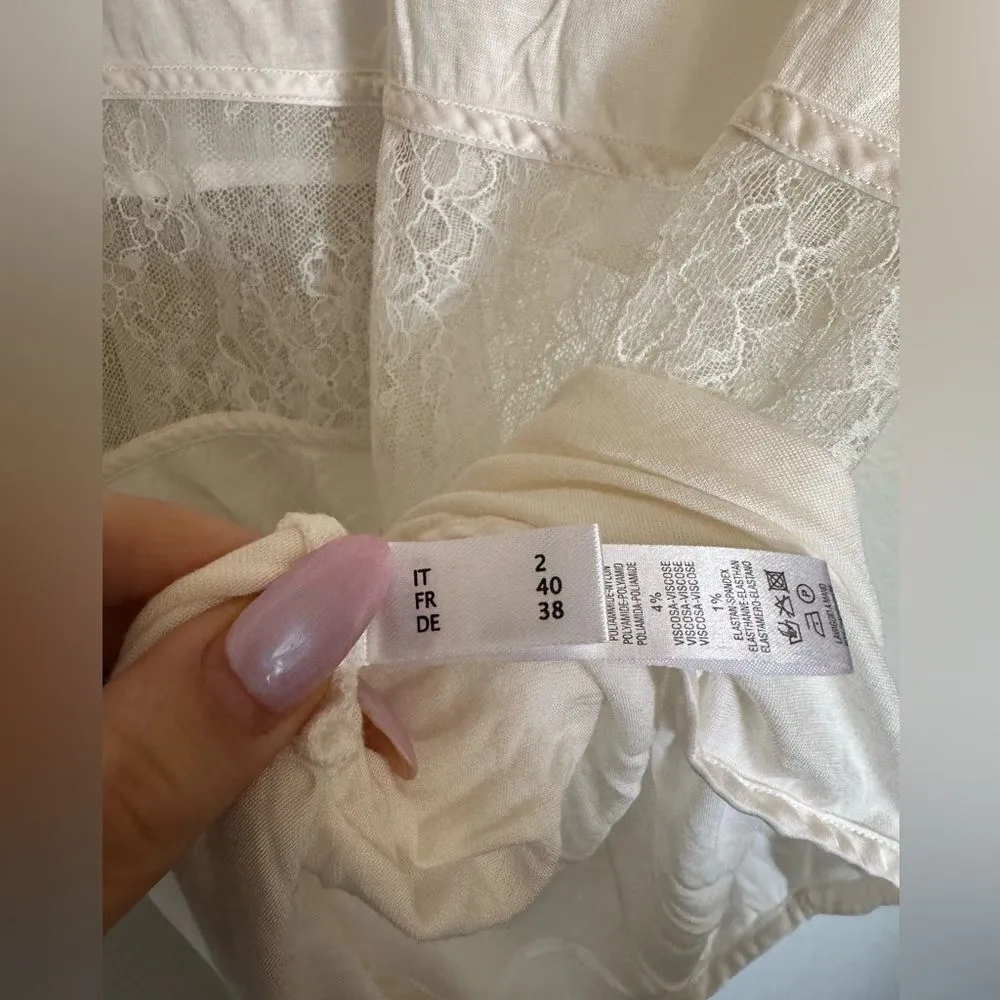 LA PERLA Mini Tee Shirt Dress Lace Chemise Sz Small Off White Silk Blend - Image 6