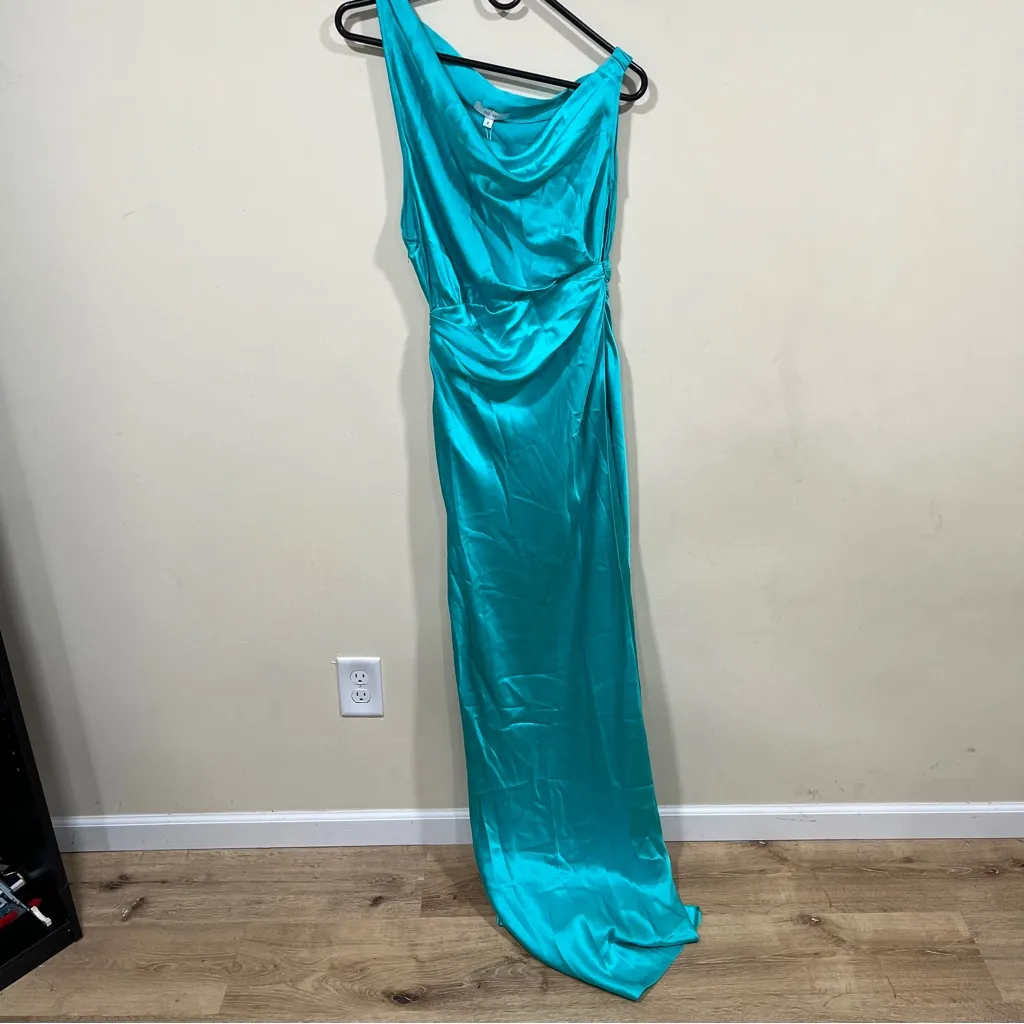 NWT THE SEI Draped silk satin gown Asymmetric sky 65" from shoulder - Image 5