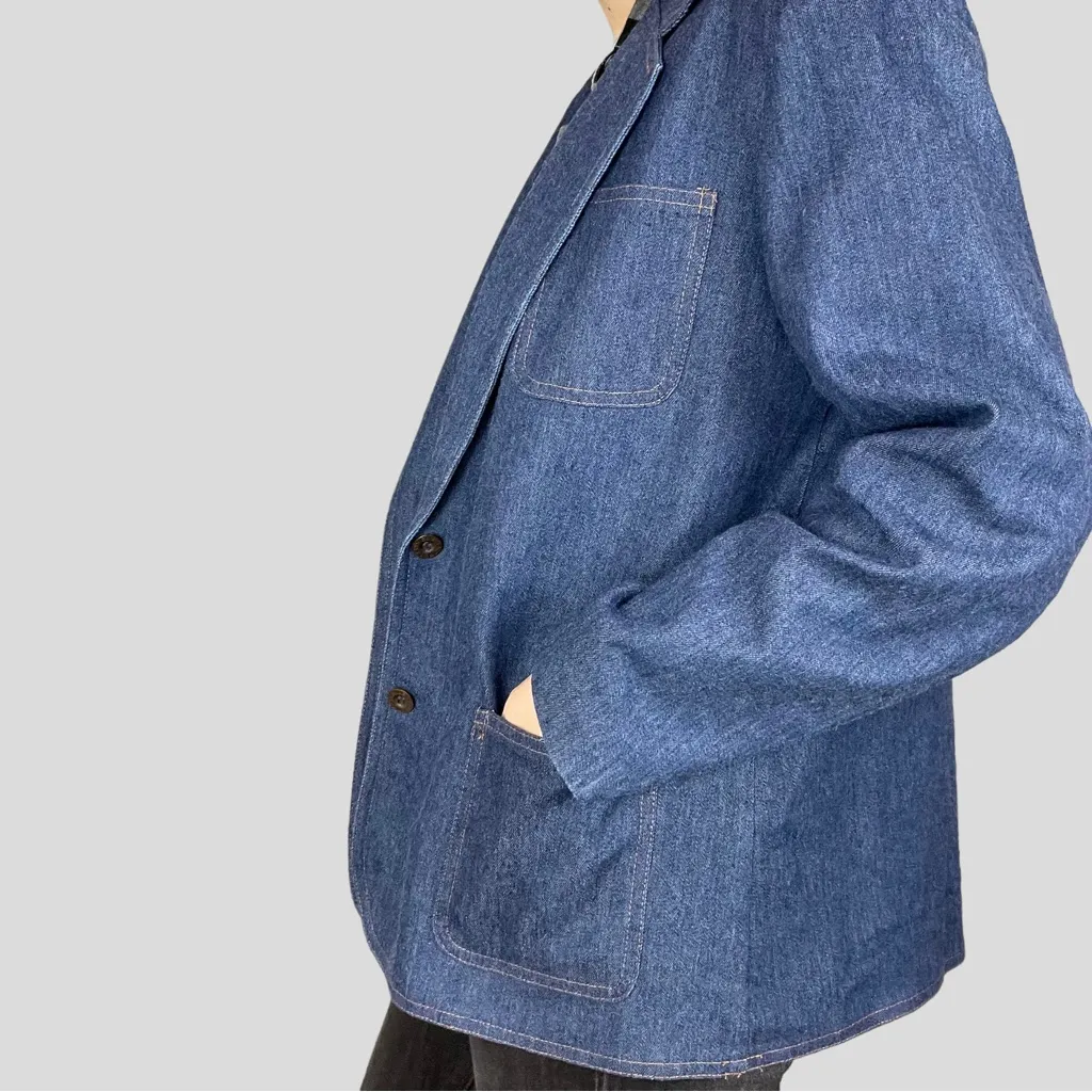Vintage Denim Blazer Jacket Women Blue Jean‎ Suit Button Up Lapel Casual Koret Size M - Image 3