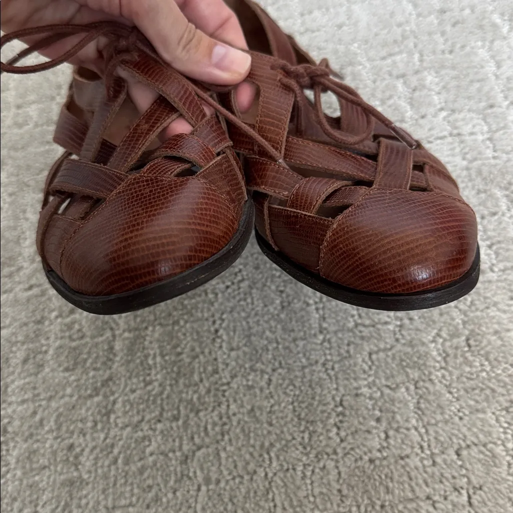 EUC Jeffrey Campbell Brown Canela Flats lace up 100% genuine leather embossed - Image 10