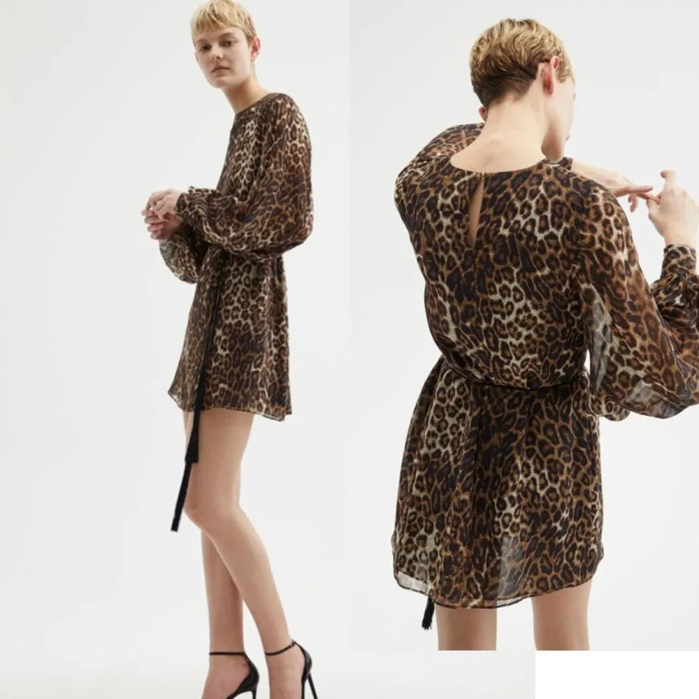 NEW Nili Lotan Rebeca Dress Brown Leopard Animal Print Silk $895 Sz 4 Chiffon - Image 3