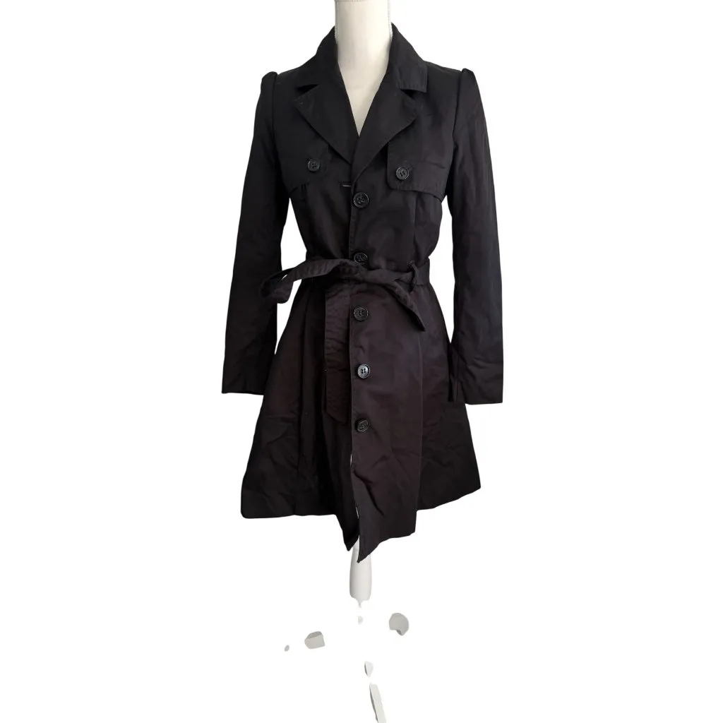 H&M Black Belted Jacket Trenchcoat Size US 6 - Image 3