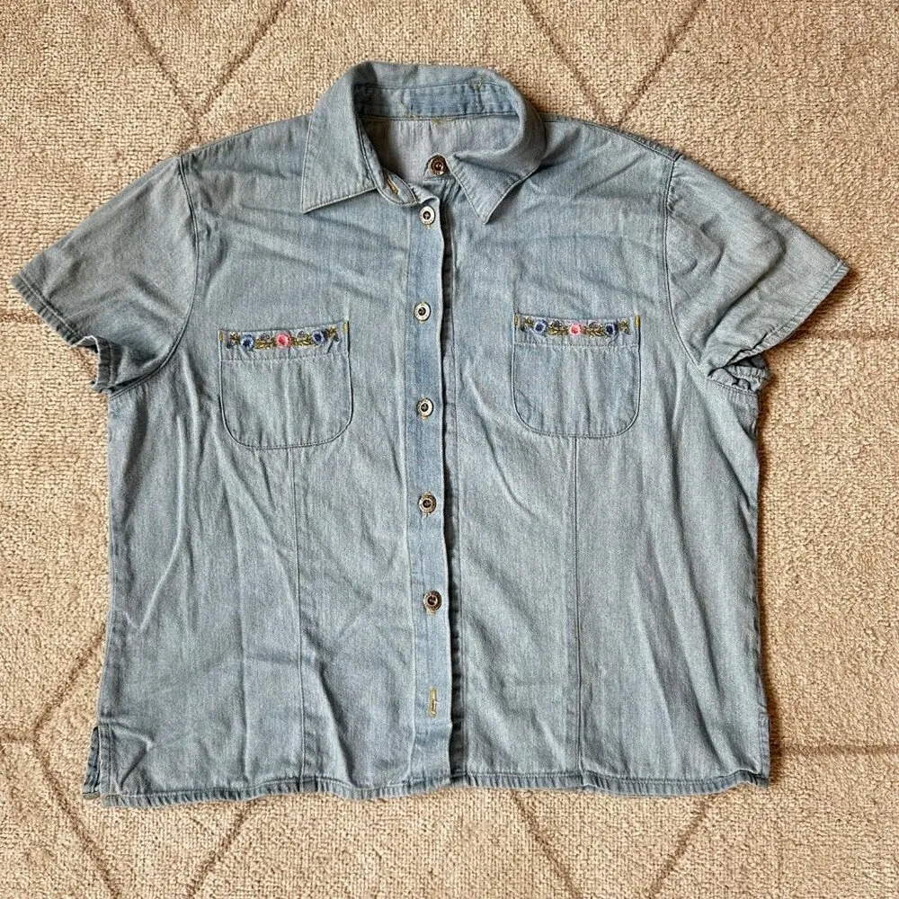 Vintage Sag Harbor Chambray Short Sleeve Button Up Shirt Sz Med - Image 2
