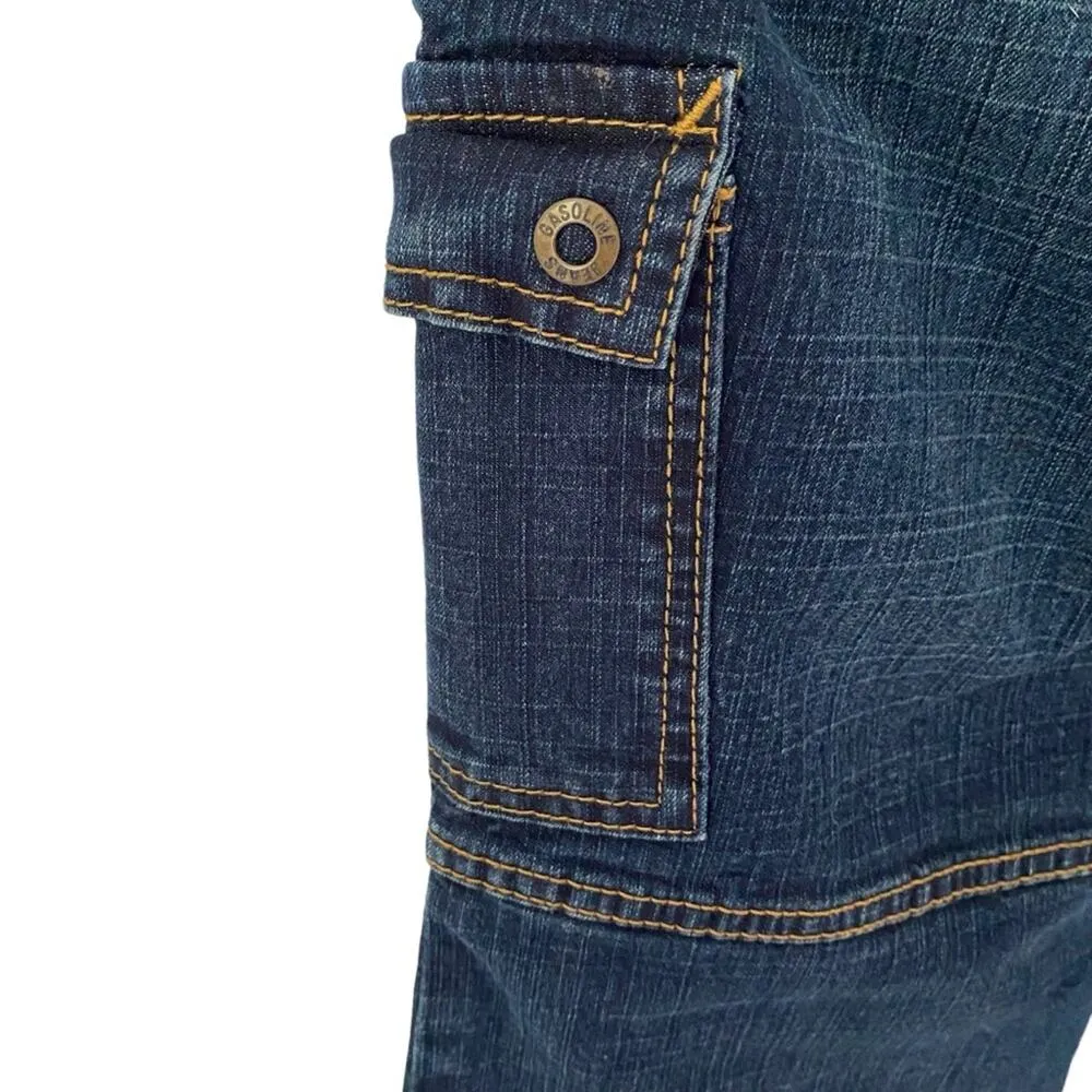 Vintage Gasoline Y2K 90s Low Rise Waist Flare Jeans Dark Denim size 5 waist 29 Blue - Image 5