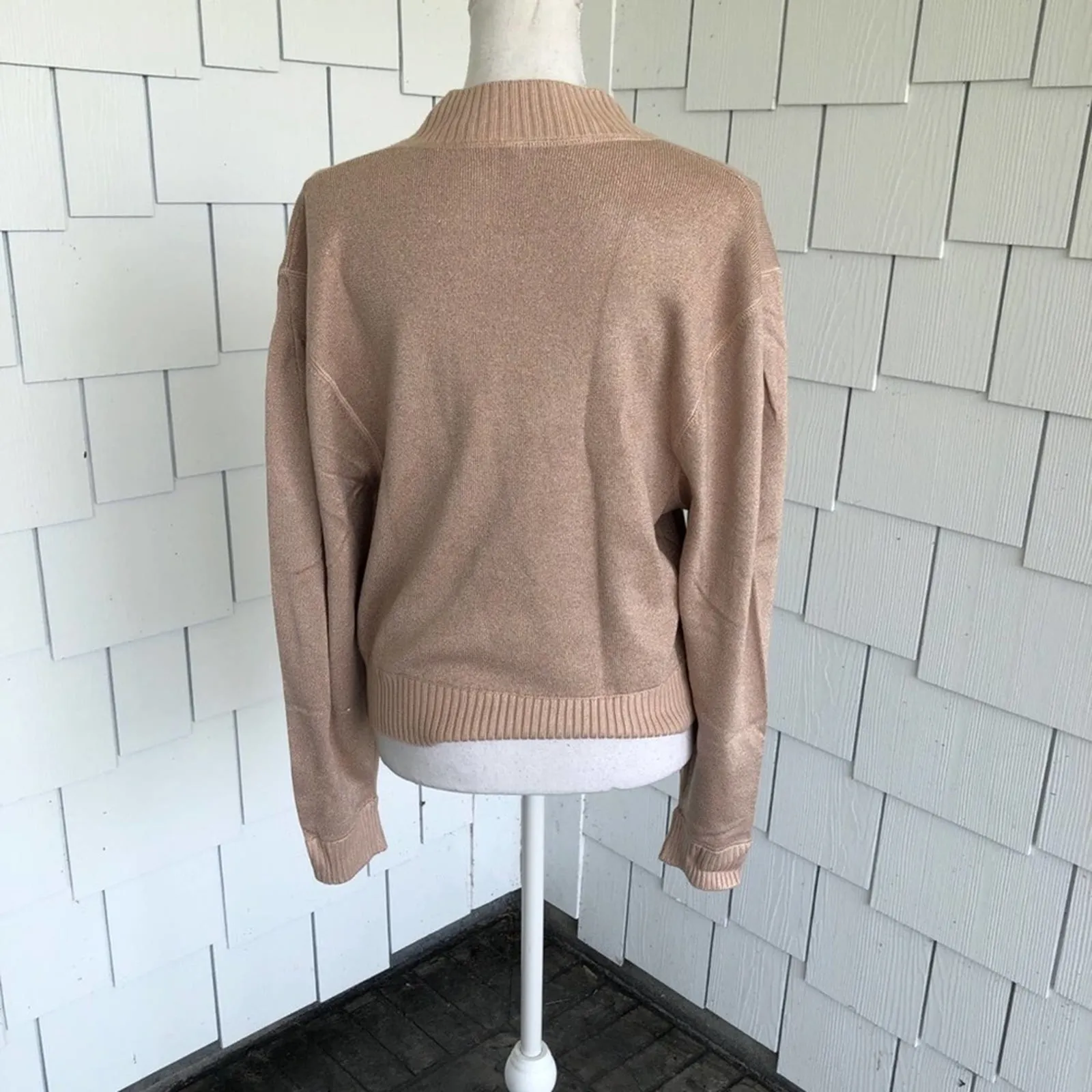 Free People Women's Cream Puff Mock Neck Starry Night Metallic Knit Sweater sz M - Image 3