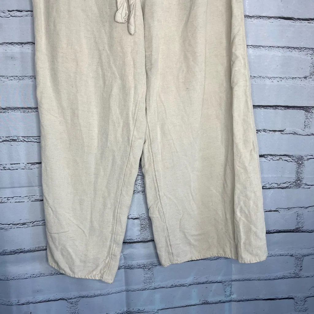 Japna Cream Linen Tie Waist Pants Sz L Wide Leg Summer Beach Travel Resort Y2K - Image 4
