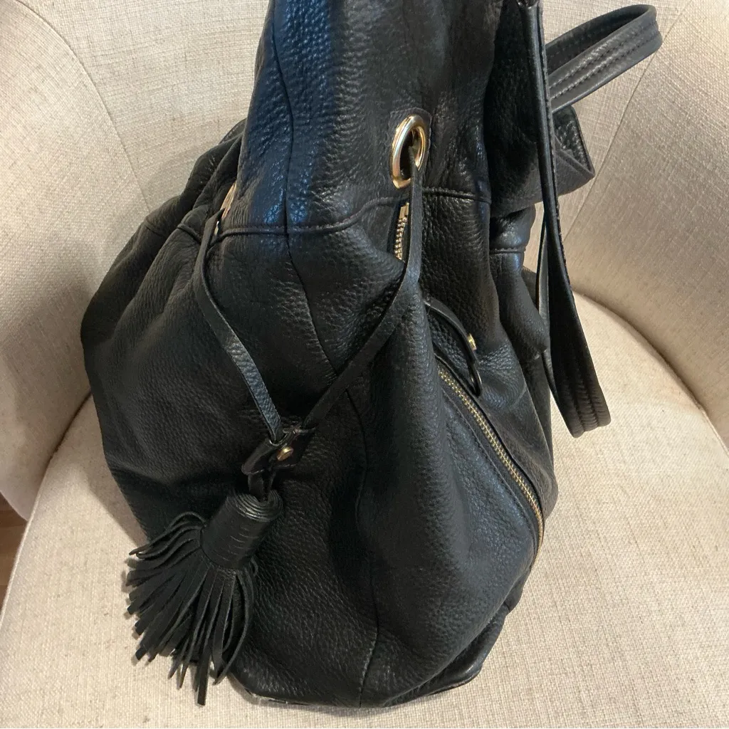 Cole Haan hobo bag black pebble leather shoulder bag large bag tote tassel cinch - Image 11