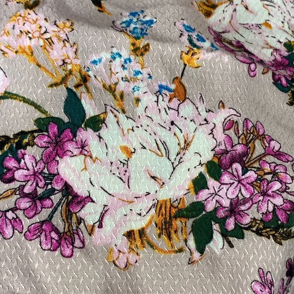 Kori America Women’s Floral Ruffle-Sleeve Blouse Beige Pink Size Medium - Image 7