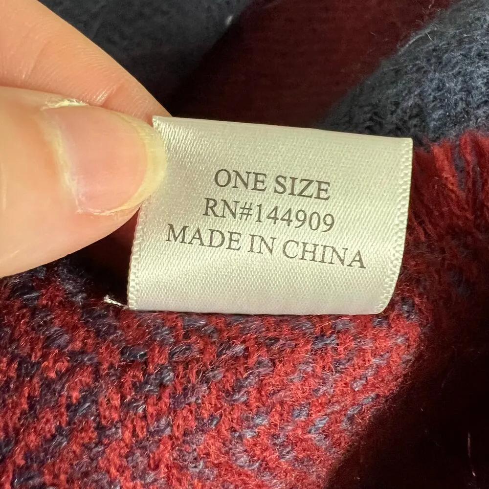 Womens Woven Knit Plaid Scarf Wrap with Fringe Blue Red Soft and Warm - Image 10