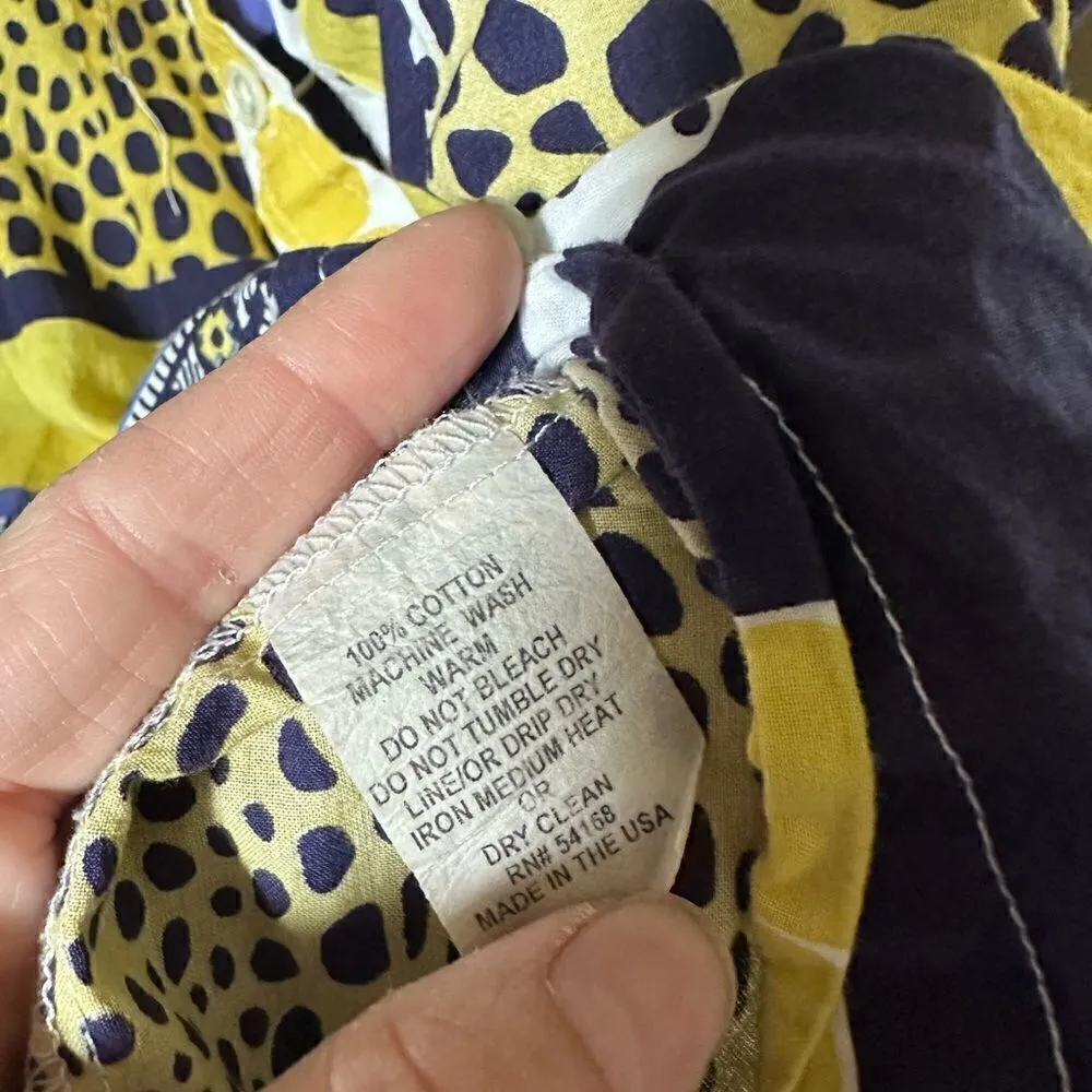 Vintage Elliott Lauren Funky Retro Mixed Print Button Up Top Yellow Size 12 - Image 7