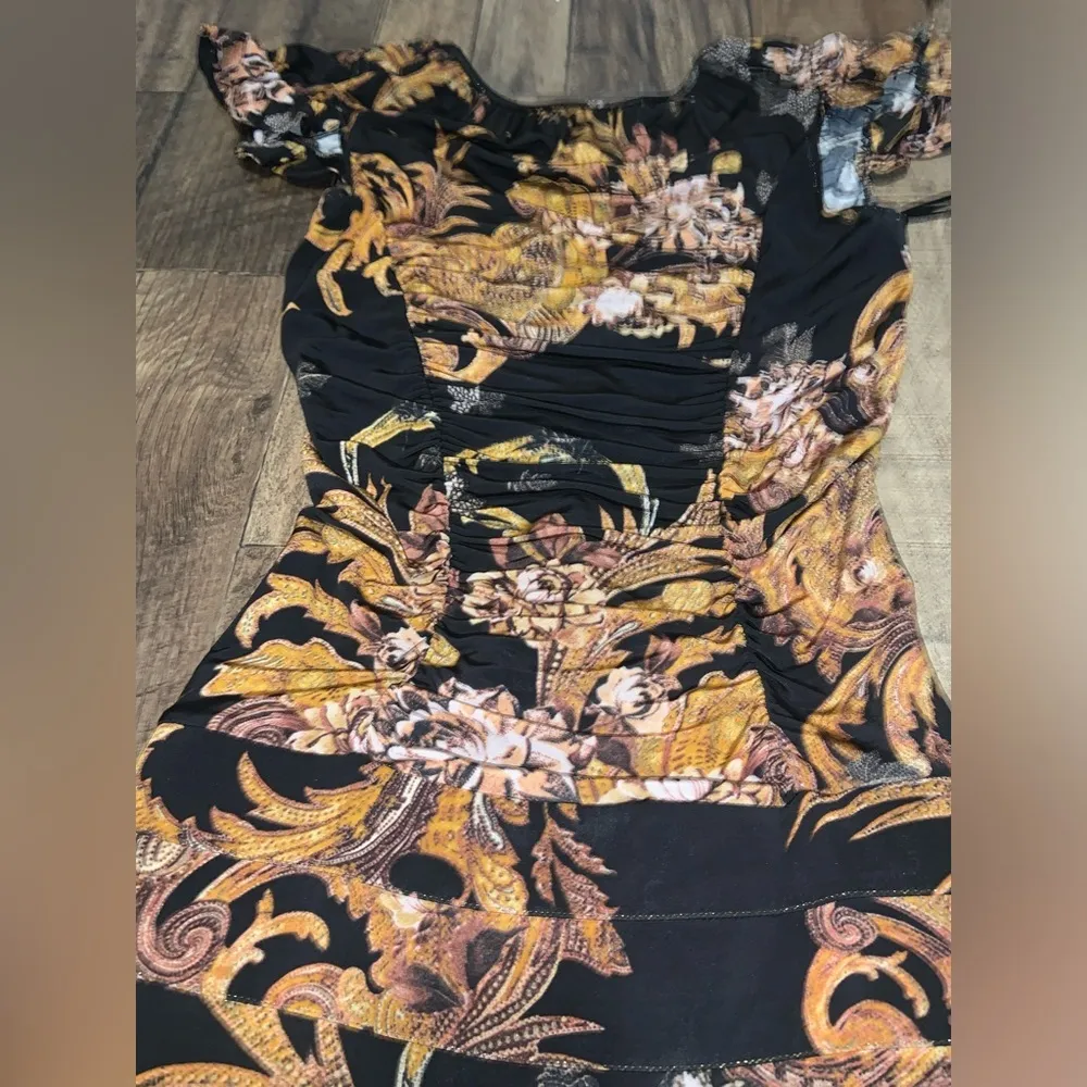 Y2k rare just Cavalli silk ruched dress black & gold $890 M 44 fall - Image 9