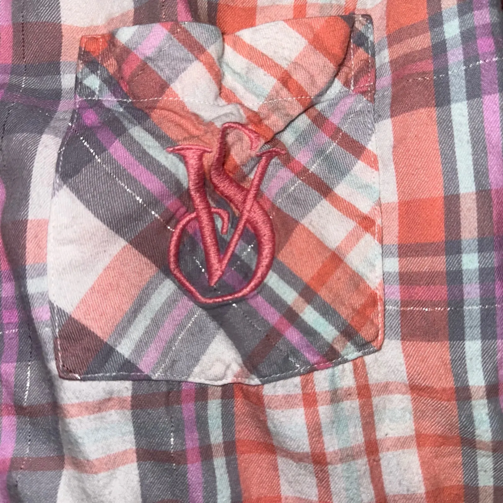 Victoria's Secret Pajama‎ Set Plaid Sleepwear Button Up Top & Pants Small - Image 3