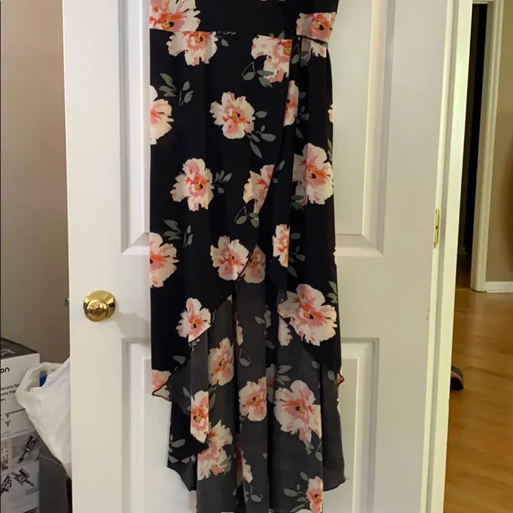 Black Flower Wrap High Low Dress Size L - Image 2