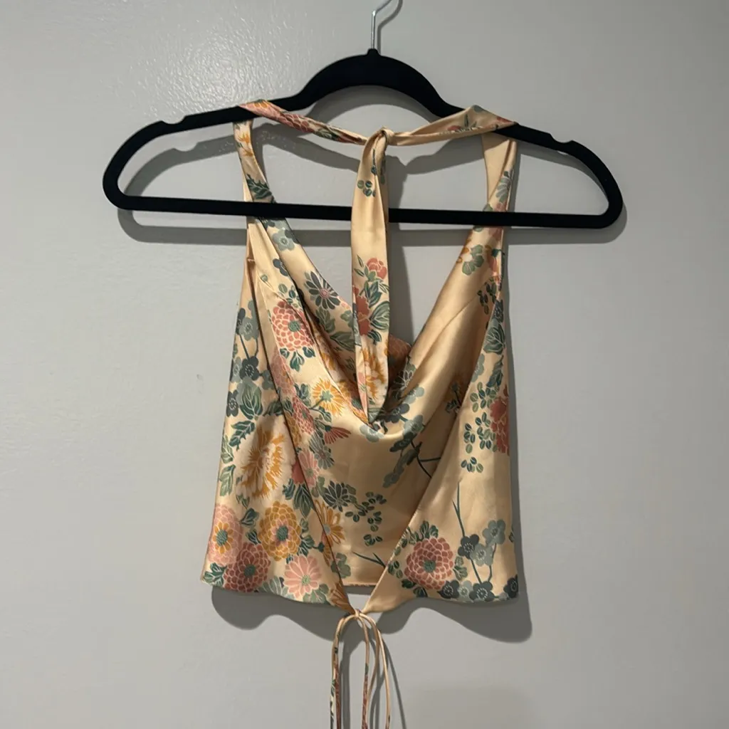 Zara Womens Halter Top Floral Backless Sexy Top Summer Whimsical - Image 3