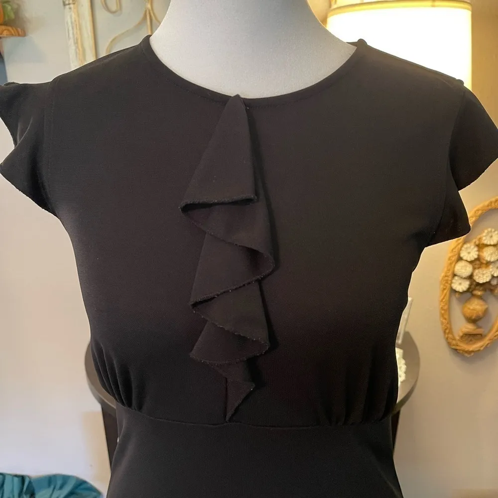 Esprit vintage little black dress with ruffled cap sleeves & detail. - Image 3