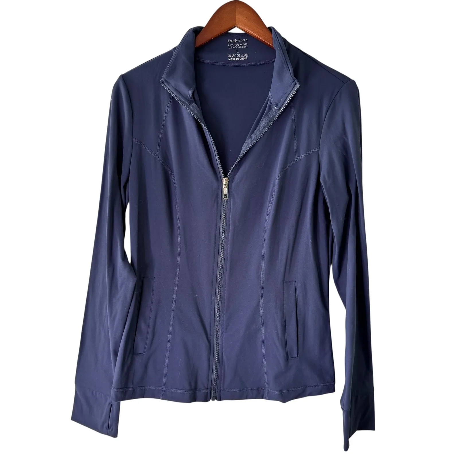 Trendy Queen Full Zip Jacket Women's Activewear Layering Top, Size L Blue Size L - Image 7