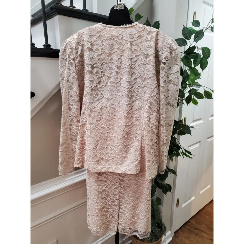 David Rose Beige Mother Of The Bride Lace Skirt & Button Down Shirt 2 Pc Set 22W - Image 7