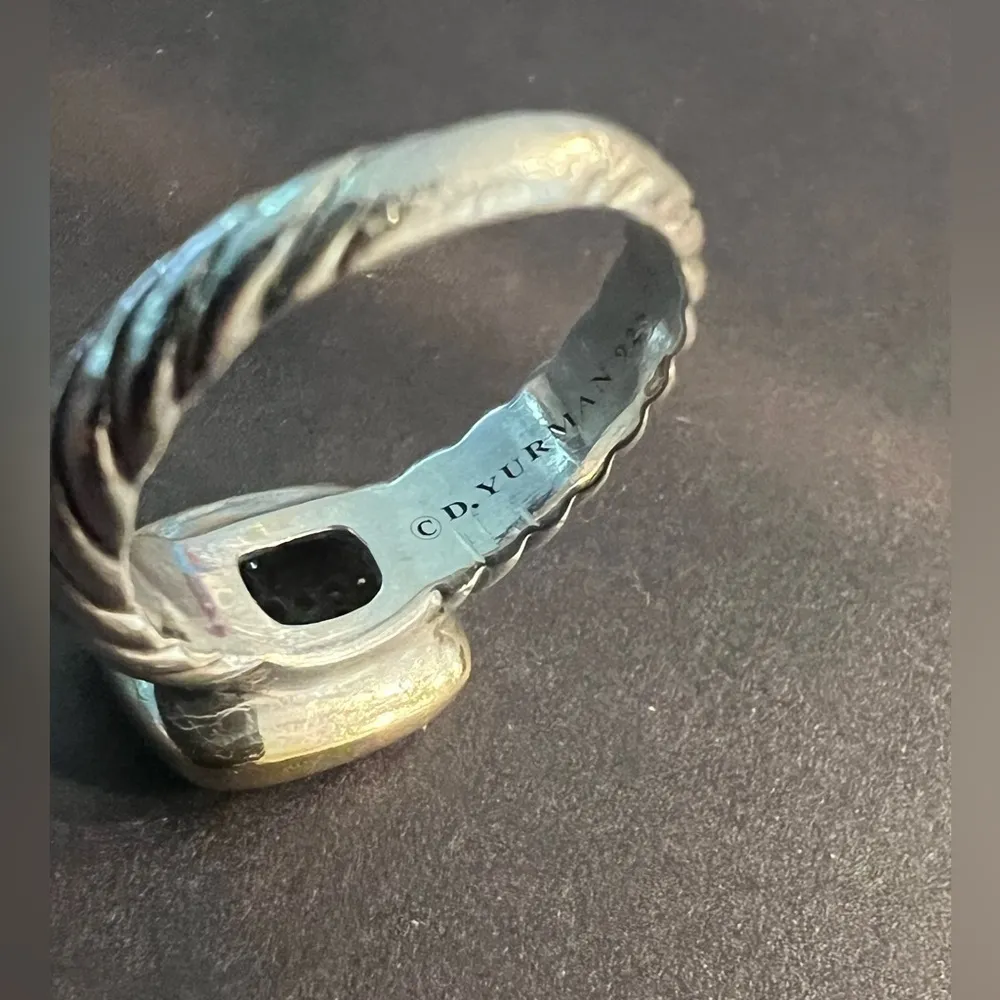 David Yurman Two-Tone Yellow Gold Diamond Cable Noblesse Cocktail Ring Silver - Image 12