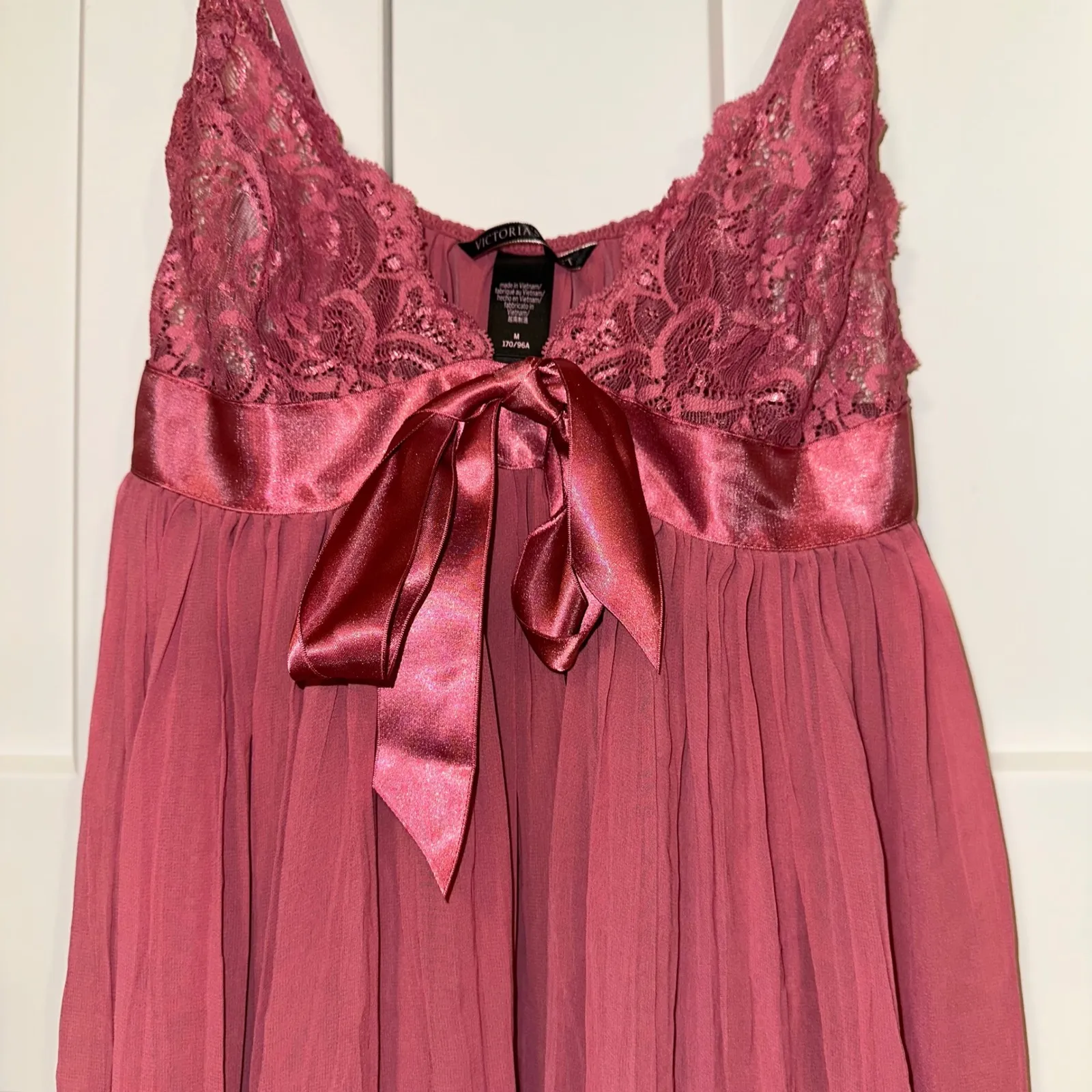 Victoria's‎ Secret Pleated Babydoll Lingerie Lace Trim Ribbon Bow Maroon Size M - Image 4