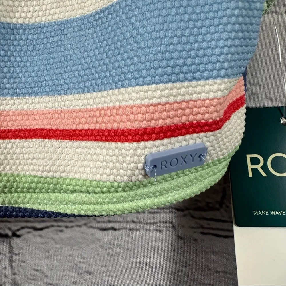 Roxy Juniors’ Line Up Striped Pique Bralette Bikini Swim Top Off-White M NWT - Image 5