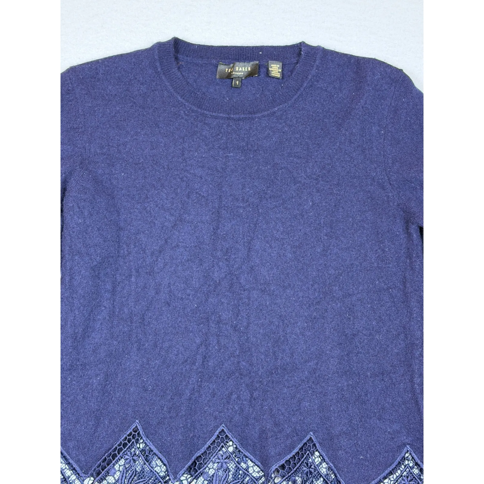 Ted Baker Navy Blue Lace Trim Sweater Women Size 1 (US 4) cashmere wool blend - Image 7