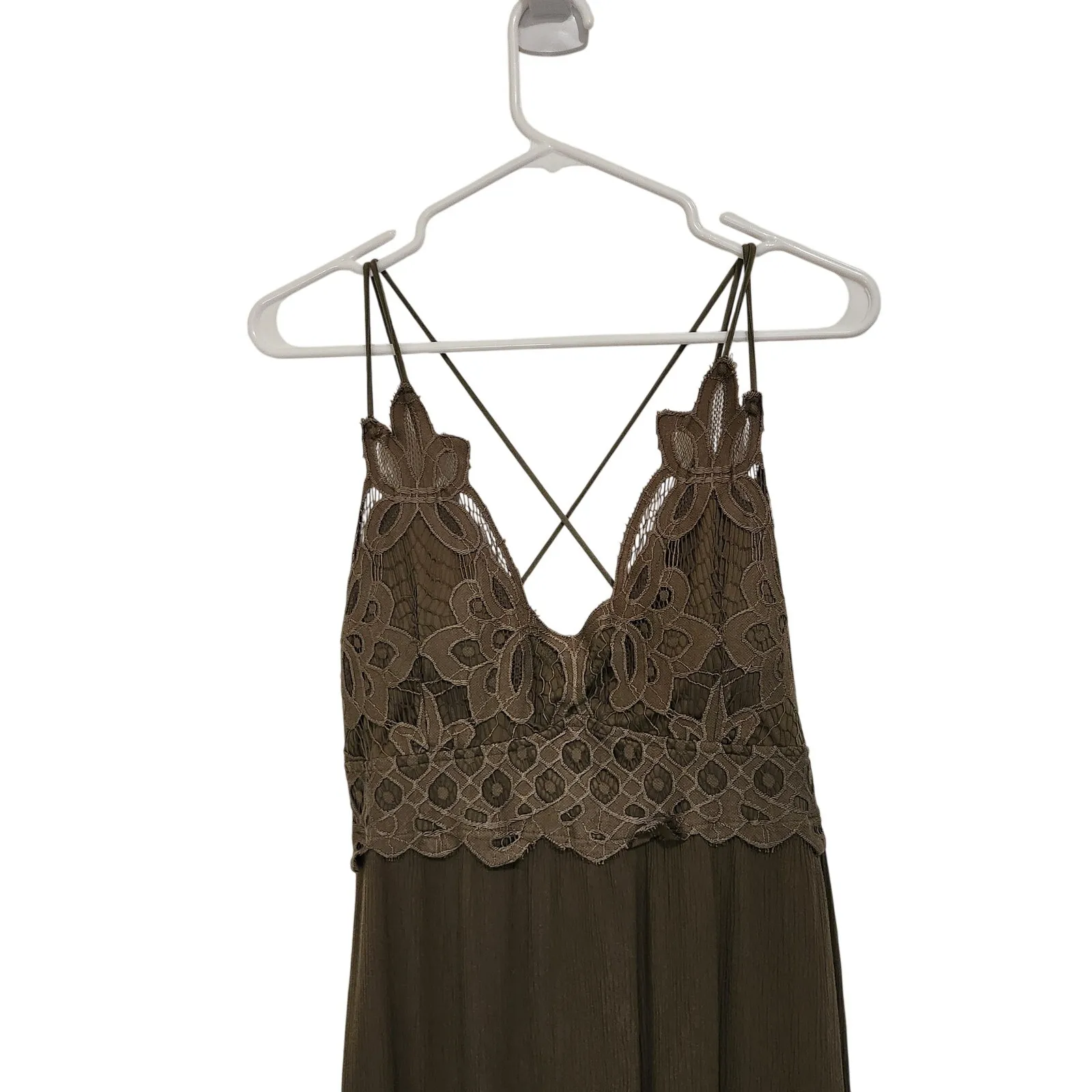 Faded Rose Green Sleeveless Smocked Floral Padded Layered Maxi Sundress Large - Image 6