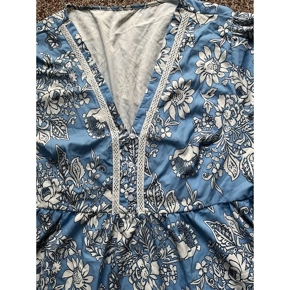 Shein Women's Light Blue Paisley  Dress  Boho Floral Print, Puff Sleeve, Sz 4XL - Image 7