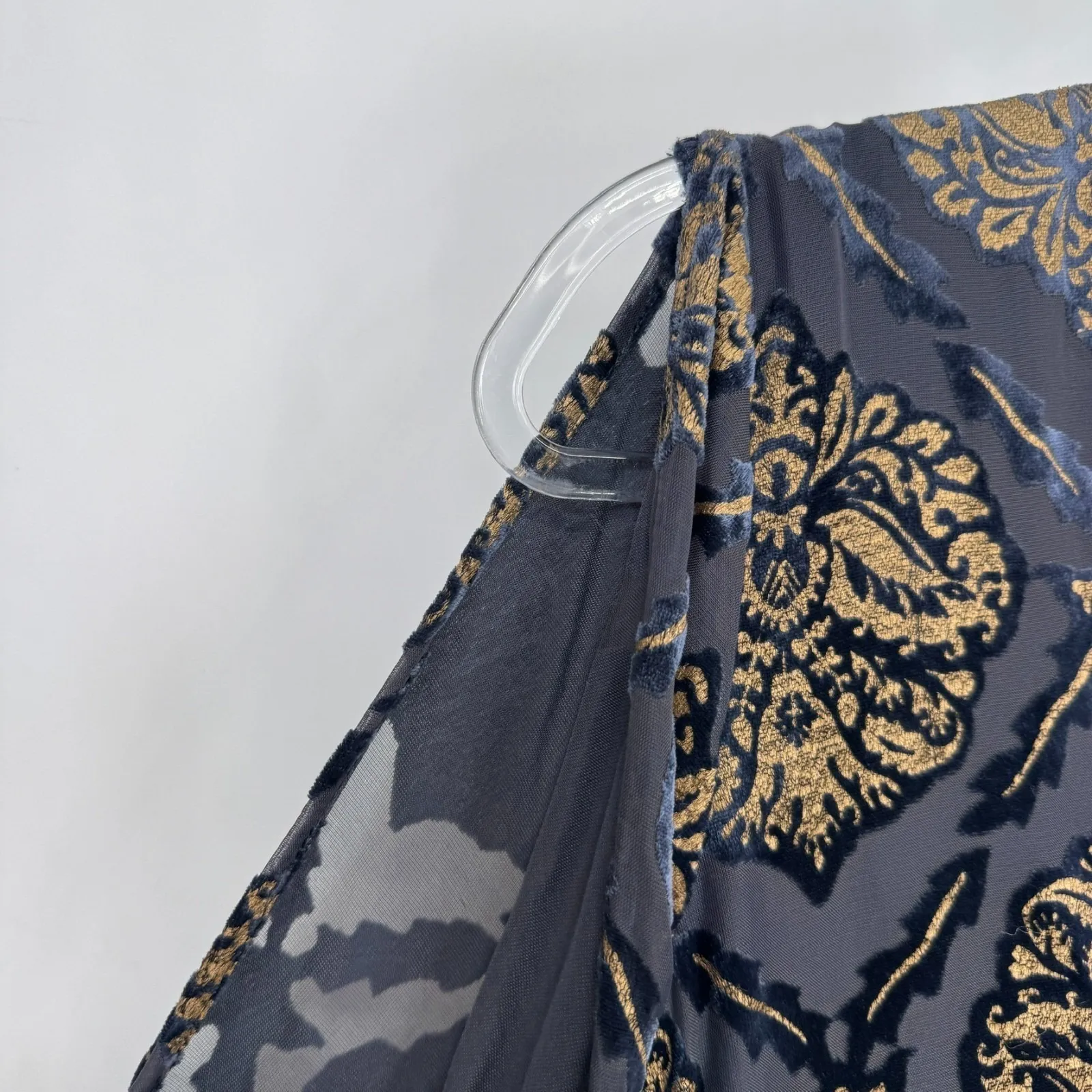 ASTR the Label Cold Shoulder Dress Womens Small Velvet Medallion Print Blue Gold - Image 6