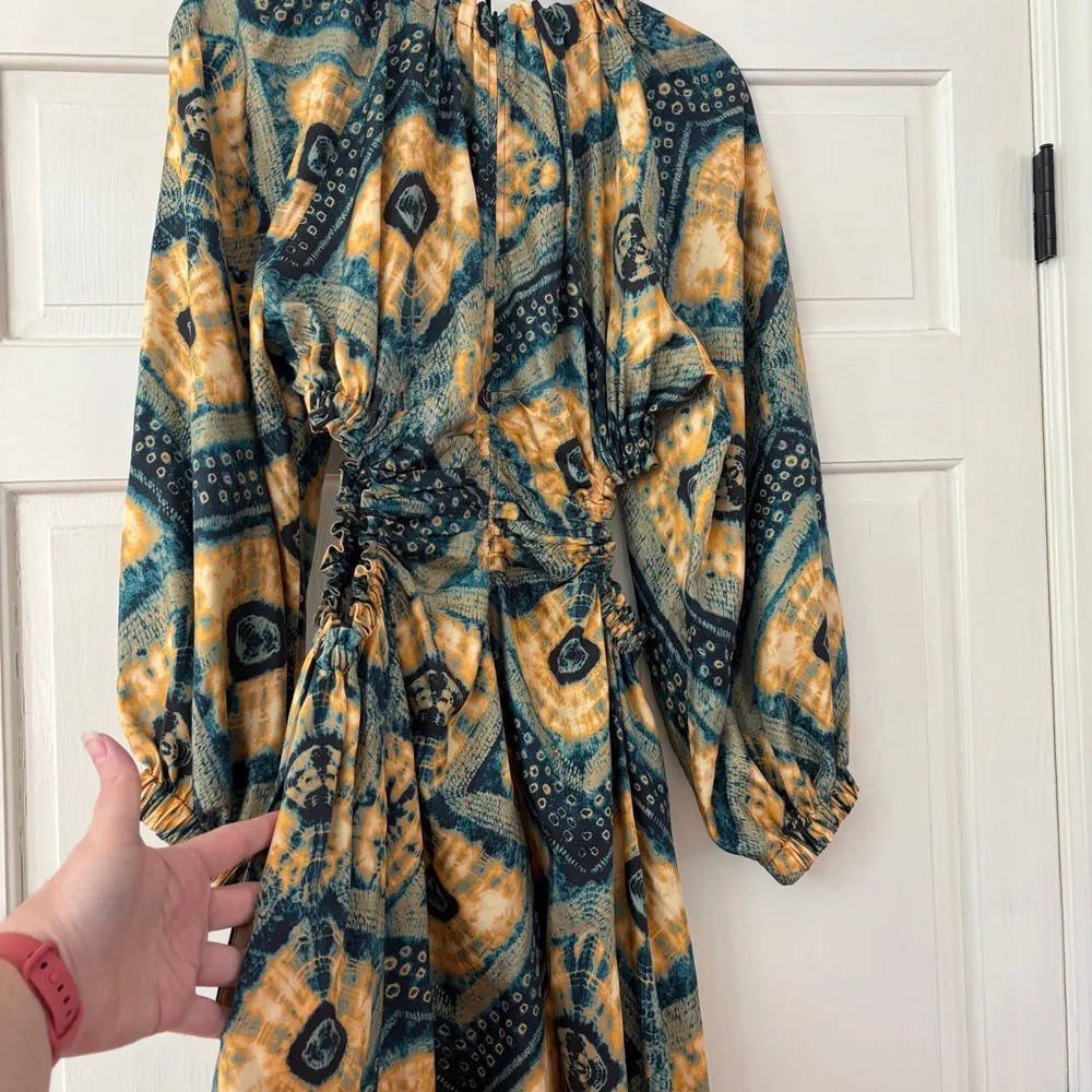 Ulla Johnson Tulia Dress‎ Green Gold Constellation Silk Size 10 Cutouts Shibori - Image 14