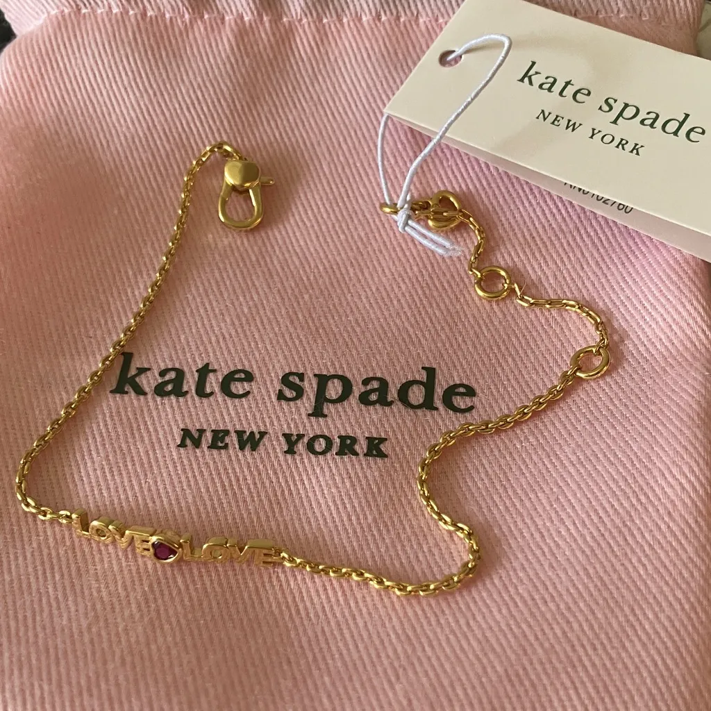 Kate Spade: Gold Tone “Love Love” Bracelet- Red Heart Accent- Pink Dust Bag - Image 14