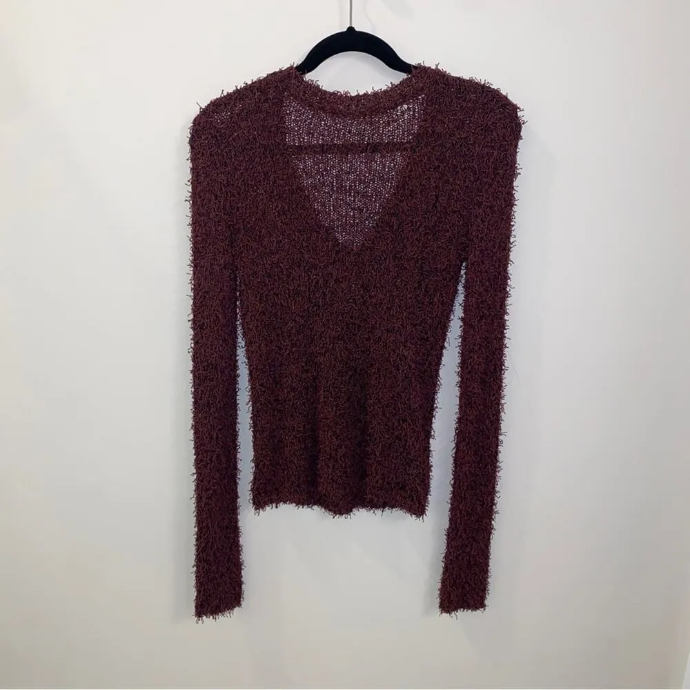 BCBGeneration feathered eyelash loose knit Y2K sweater burgundy purple XS - Image 6