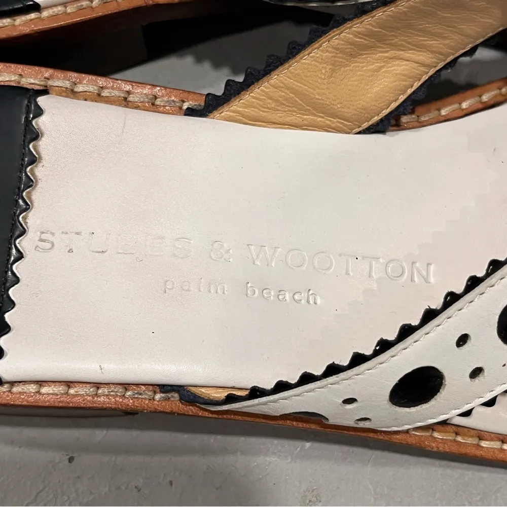 Stubbs And Wootton White & Black Dot Leather Thong Sandals Size 8.5 - Image 5