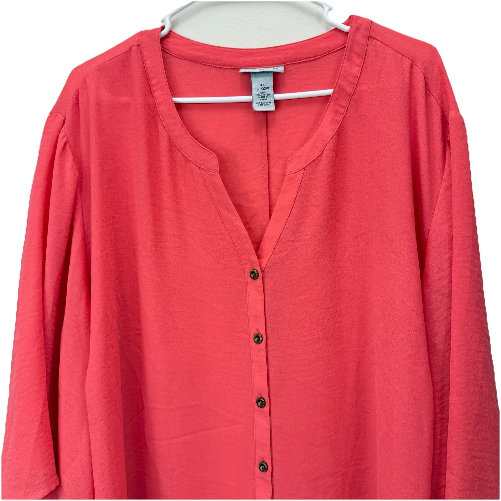Catherines Coral Flare 3/4 Sleeve Button Chiffon Swing Top Size 4X - Image 4