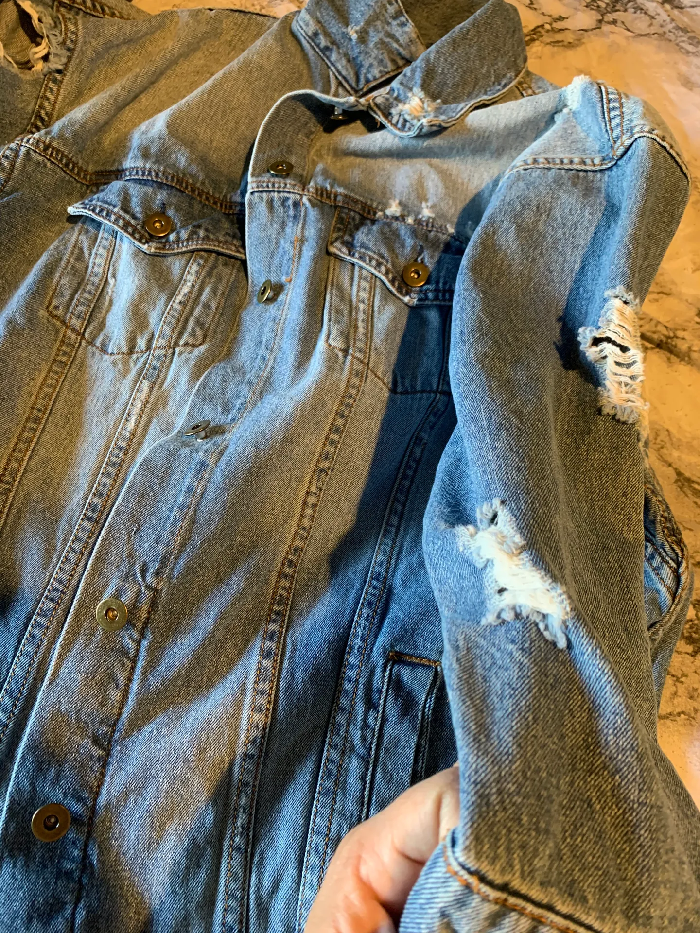Distressed Trench Jean Jacket Blue Size L - Image 5