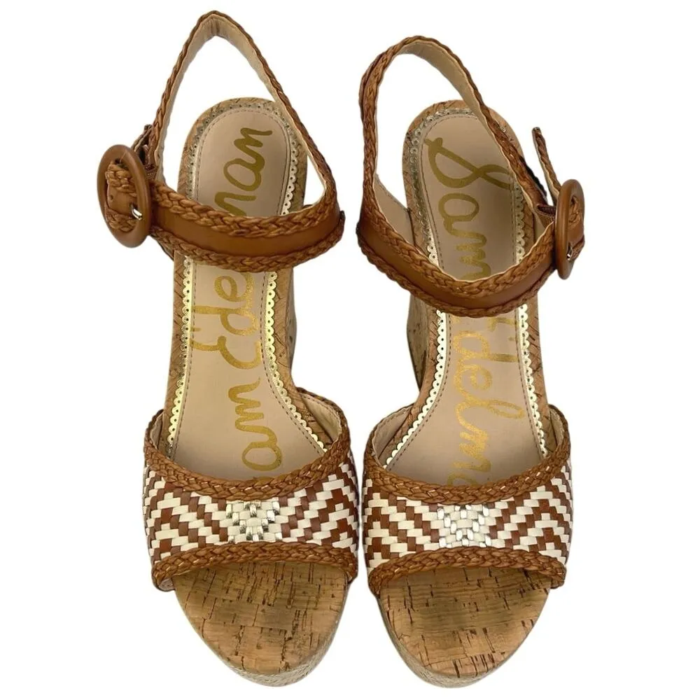 Sam Edelman Lillie Brown Woven Cork Platform Peep Toe Slingback Sandals Size 8 - Image 2