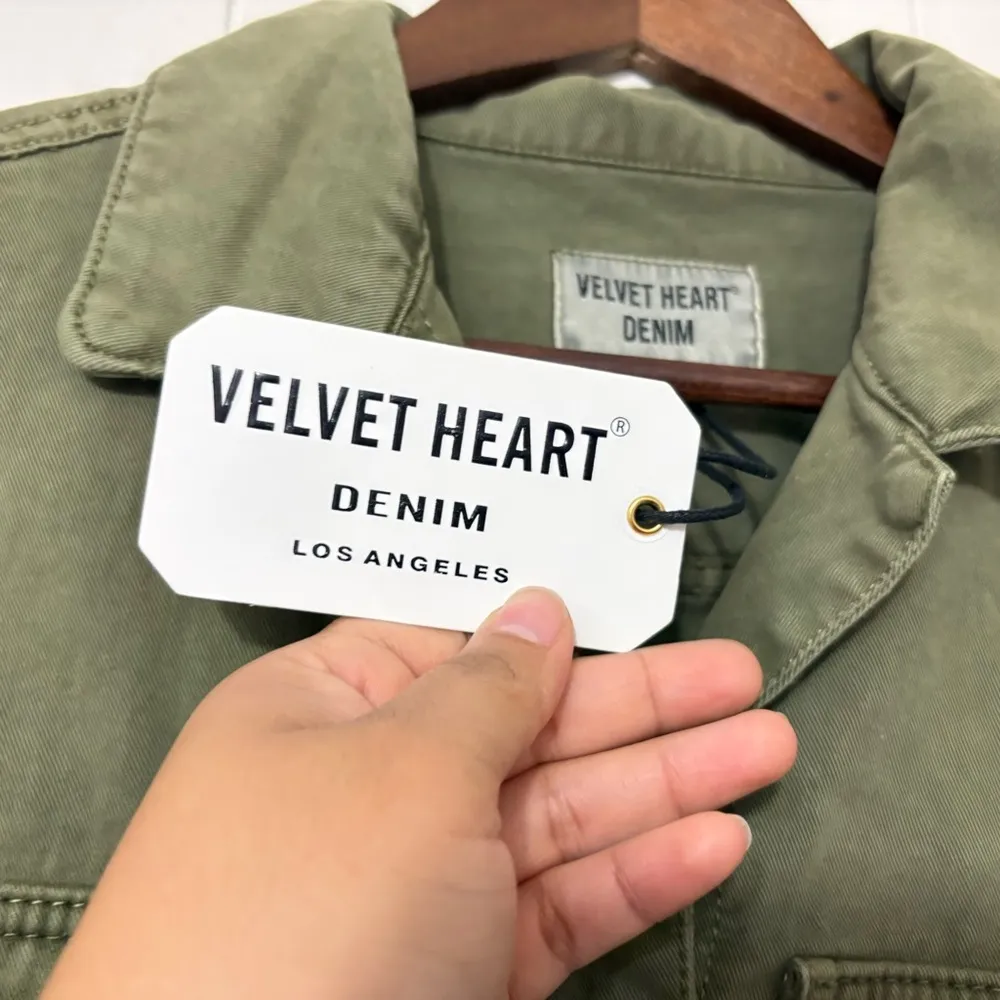 Velvet Heart Denim Long Sleeved Cropped Jacket  Olive Green Cotton Size L - Image 7