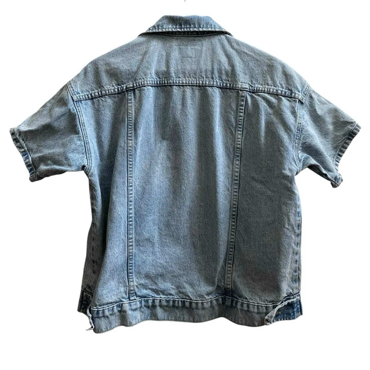 Current Elliot Rolled Short Sleeve Denim Trucker Jacket Oversized Size 0 USA Blue - Image 6