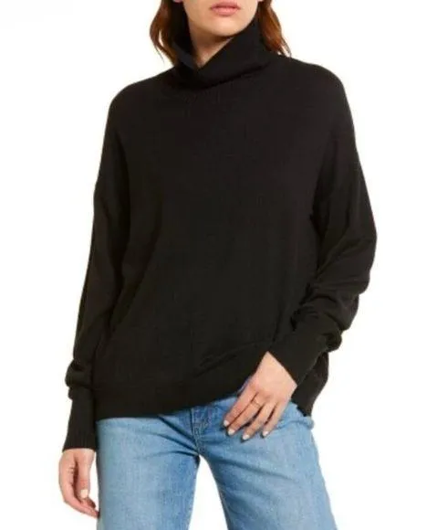 TREASURE & BOND Turtleneck Dropped Shoulder Sweater in Black Size XXS NWT - Image 1