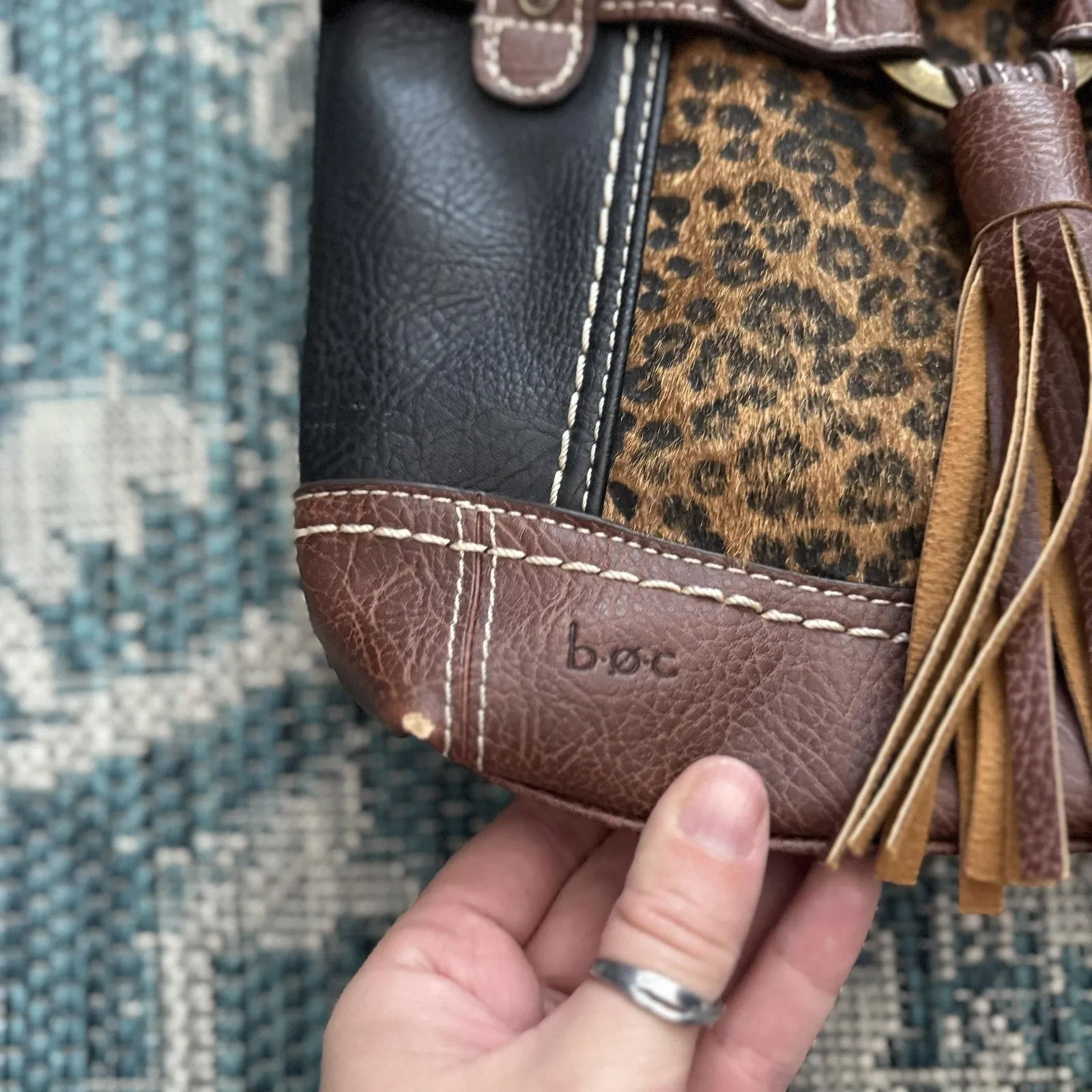 b.o.c Crossbody‎ Purse Womens Brown Black Cheetah Animal Print Tassel Boho Bag - Image 4