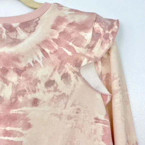 New Marled Tie Dye Ruffle Trim Sweatshirt Long Sleeve Crewneck Pullover Pink - Image 15